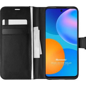 Microsonic Huawei P Smart 2021 Delux Leather Wallet Siyah Cep Telefonu Kılıfı