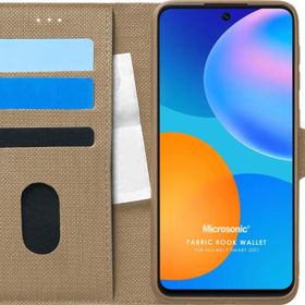 Microsonic Huawei P Smart 2021 Fabric Book Wallet Gold Cep Telefonu Kılıfı