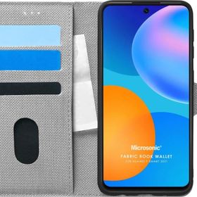 Microsonic Huawei P Smart 2021 Fabric Book Wallet Gri Cep Telefonu Kılıfı