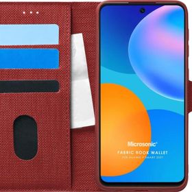 Microsonic Huawei P Smart 2021 Fabric Book Wallet Kırmızı Cep Telefonu Kılıfı