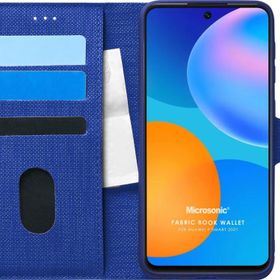 Microsonic Huawei P Smart 2021 Fabric Book Wallet Lacivert Cep Telefonu Kılıfı