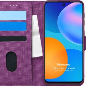 Microsonic Huawei P Smart 2021 Fabric Book Wallet Mor Cep Telefonu Kılıfı