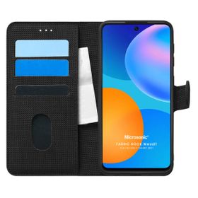 Microsonic Huawei P Smart 2021 Fabric Book Wallet Siyah Cep Telefonu Kılıfı