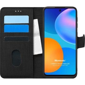 Microsonic Huawei P Smart 2021 Fabric Book Wallet Siyah Cep Telefonu Kılıfı