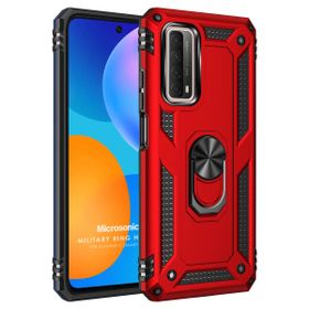 Microsonic Huawei P Smart 2021 Military Ring Holder Kırmızı Cep Telefonu Kılıfı