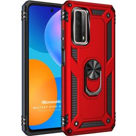 Microsonic Huawei P Smart 2021 Military Ring Holder Kırmızı Cep Telefonu Kılıfı