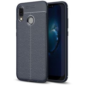 Microsonic Huawei P20 Lite Deri Dokulu Silikon Lacivert Kılıf
