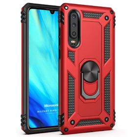 Microsonic Huawei P30 Lite Military Ring Holder Kırmızı Kılıf