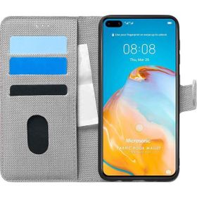 Microsonic Huawei P40 Fabric Book Wallet Gri Cep Telefonu Kılıfı