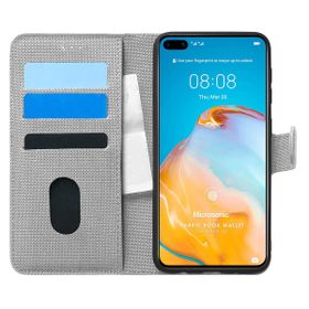 Microsonic Huawei P40 Fabric Book Wallet Gri Cep Telefonu Kılıfı