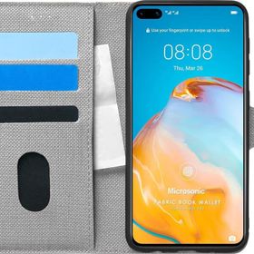 Microsonic Huawei P40 Fabric Book Wallet Gri Cep Telefonu Kılıfı