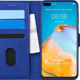 Microsonic Huawei P40 Fabric Book Wallet Lacivert Cep Telefonu Kılıfı