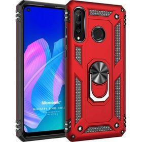 Microsonic Huawei P40 Lite E Military Ring Holder Kırmızı Cep Telefonu Kılıfı