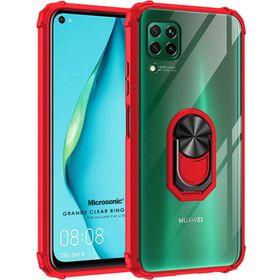 Microsonic Huawei P40 Lite Grande Clear Ring Holder Kırmızı Cep Telefonu Kılıfı