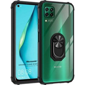 Microsonic Huawei P40 Lite Grande Clear Ring Holder Siyah Cep Telefonu Kılıfı