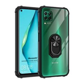 Microsonic Huawei P40 Lite Grande Clear Ring Holder Siyah Cep Telefonu Kılıfı