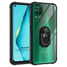 Microsonic Huawei P40 Lite Grande Clear Ring Holder Siyah Cep Telefonu Kılıfı