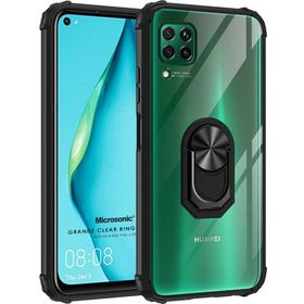 Microsonic Huawei P40 Lite Grande Clear Ring Holder Siyah Cep Telefonu Kılıfı