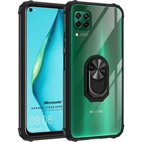 Microsonic Huawei P40 Lite Grande Clear Ring Holder Siyah Cep Telefonu Kılıfı