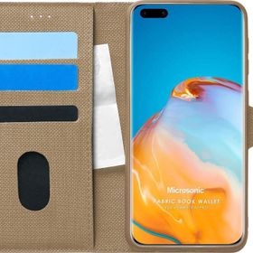 Microsonic Huawei P40 Pro Fabric Book Wallet Gold Cep Telefonu Kılıfı