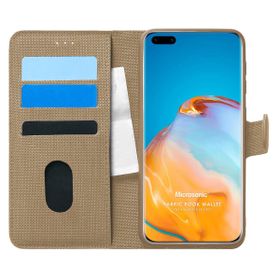 Microsonic Huawei P40 Pro Fabric Book Wallet Gold Cep Telefonu Kılıfı