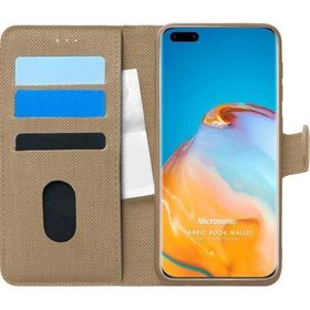 Microsonic Huawei P40 Pro Fabric Book Wallet Gold Cep Telefonu Kılıfı