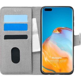 Microsonic Huawei P40 Pro Fabric Book Wallet Gri Cep Telefonu Kılıfı
