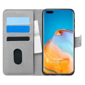 Microsonic Huawei P40 Pro Fabric Book Wallet Gri Cep Telefonu Kılıfı