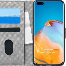 Microsonic Huawei P40 Pro Fabric Book Wallet Gri Cep Telefonu Kılıfı