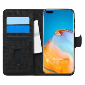 Microsonic Huawei P40 Pro Fabric Book Wallet Siyah Cep Telefonu Kılıfı