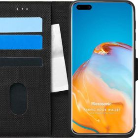 Microsonic Huawei P40 Pro Fabric Book Wallet Siyah Cep Telefonu Kılıfı