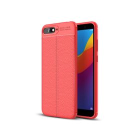 Microsonic Huawei Y6 2018 Deri Dokulu Silikon Kırmızı Kılıf
