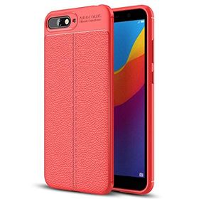Microsonic Huawei Y6 2018 Deri Dokulu Silikon Kırmızı Kılıf