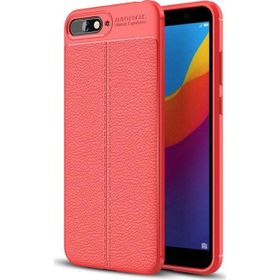 Microsonic Huawei Y6 2018 Deri Dokulu Silikon Kırmızı Kılıf