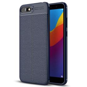 Microsonic Huawei Y6 2018 Deri Dokulu Silikon Lacivert Kılıf