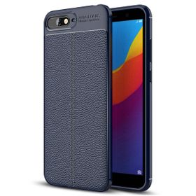 Microsonic Huawei Y6 2018 Deri Dokulu Silikon Lacivert Kılıf