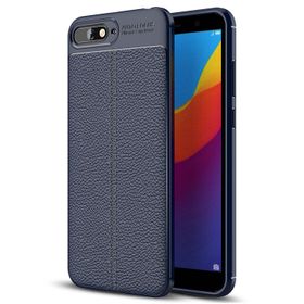 Microsonic Huawei Y6 2018 Deri Dokulu Silikon Lacivert Kılıf