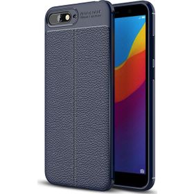 Microsonic Huawei Y6 2018 Deri Dokulu Silikon Lacivert Kılıf