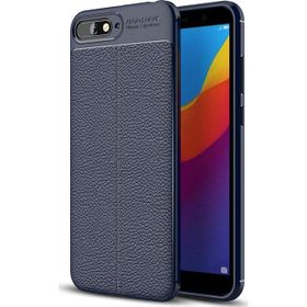 Microsonic Huawei Y6 2018 Deri Dokulu Silikon Lacivert Kılıf