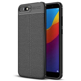 Microsonic Huawei Y6 2018 Deri Dokulu Silikon Siyah Kılıf