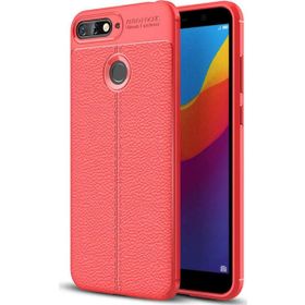 Microsonic Huawei Y7 2018 Deri Dokulu Silikon Kırmızı Kılıf