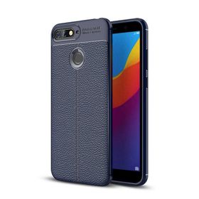 Microsonic Huawei Y7 2018 Deri Dokulu Silikon Lacivert Kılıf