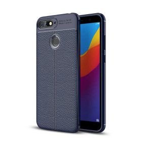 Microsonic Huawei Y7 2018 Deri Dokulu Silikon Lacivert Kılıf
