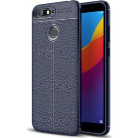 Microsonic Huawei Y7 2018 Deri Dokulu Silikon Lacivert Kılıf