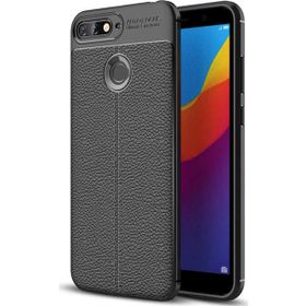 Microsonic Huawei Y7 2018 Deri Dokulu Silikon Siyah Kılıf