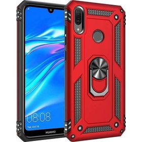Microsonic Huawei Y7 2019 Military Ring Holder Kırmızı Kılıf