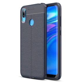 Microsonic Huawei Y7 Prime 2019 Deri Dokulu Lacivert Silikon Kılıf