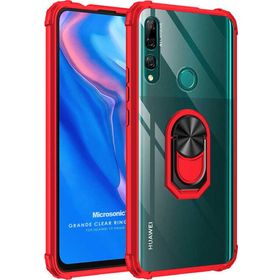 Microsonic Huawei Y9 Prime 2019 Grande Clear Ring Holder Kırmızı Cep Telefonu Kılıfı