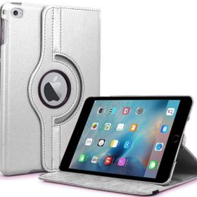 Microsonic iPad Mini 4 360 Dönerli Stand Deri Gümüş Kılıf