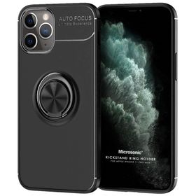 Microsonic iPhone 11 Pro Max Kickstand Ring Holder Siyah Cep Telefonu Kılıfı